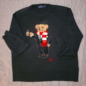 RALPH LAUREN POLO BEAR SWEATER RL KNIT L LARGE SCARF VINTAGE